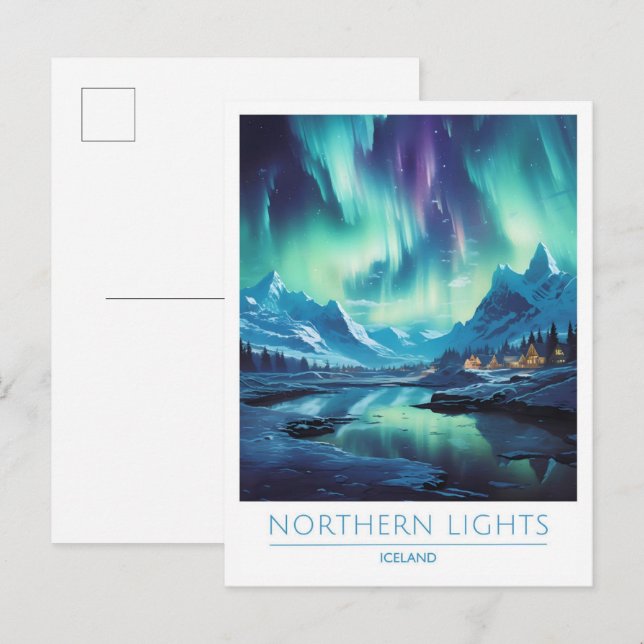 Carte Postale Northern Light Islande Vintage voyage (Devant / Derrière)