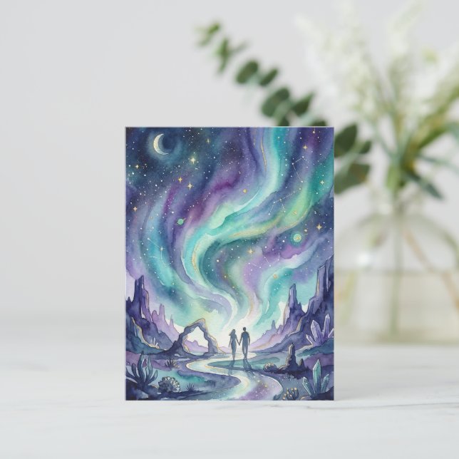 Carte Postale Northern Lights Night Sky Romantic Landscape (Debout devant)