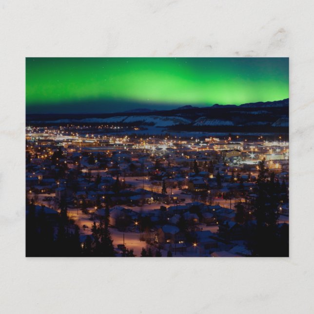 Carte Postale Northern Lights sur le centre-ville de Whitehorse (Devant)