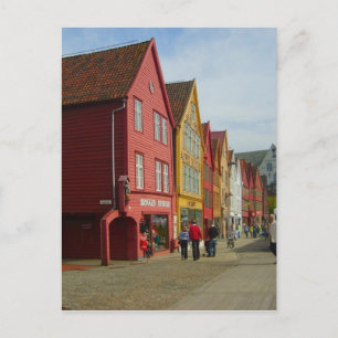 Carte Postale Norvège, Bergen, maisons peintes au bord de l'eau