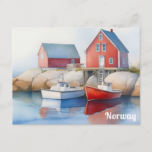Carte Postale Norvège Iles Lofoten Aquarelle Voyage Norvégien (Devant)