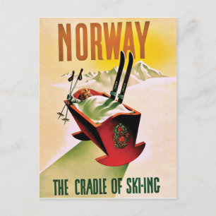 Carte Postale Norvège, le berceau du ski, voyage vintage