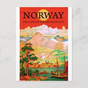 Carte Postale Norvège, le pays du soleil de minuit, voyage vinta