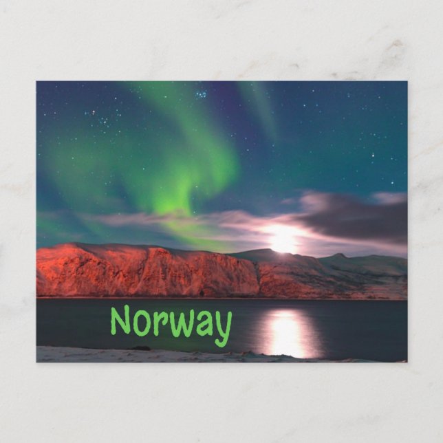 Carte Postale Norvège Lumières nordiques scandinaves Clips rouge (Devant)