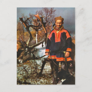 Carte Postale Norvège vintage, Sami et son renne