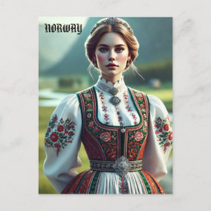 Carte Postale Norvégienne en tenue Bunad traditionnelle