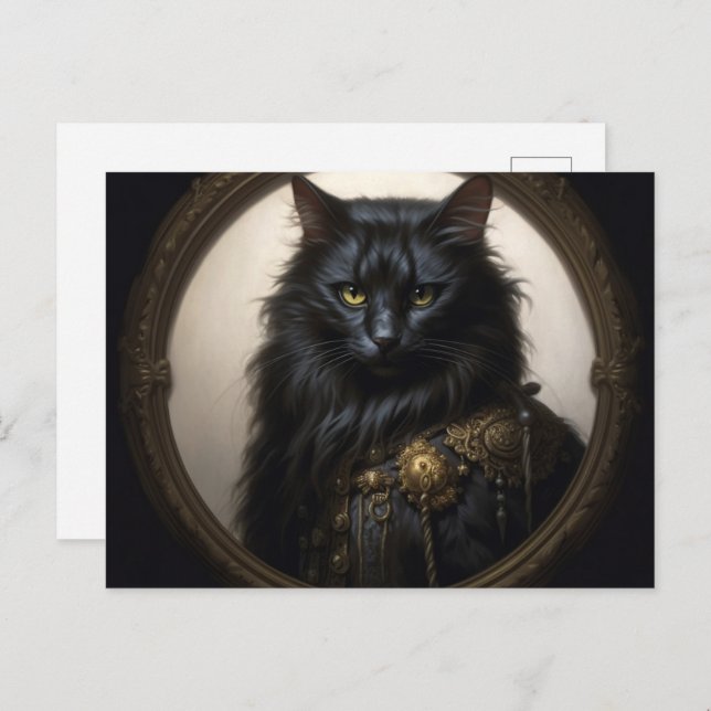 Carte Postale Norwegian Forest black Cat (Devant / Derrière)