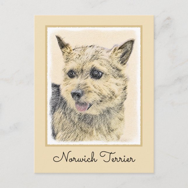 Carte Postale Norwich Terrier Peinture - Cute Original Chien Art (Devant)