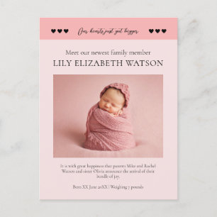 Carte Postale Nos coeurs sont devenus plus gros, Baby Faire-part