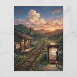 Carte Postale Nostalgic Japanese Summer Railway Station - Anime
