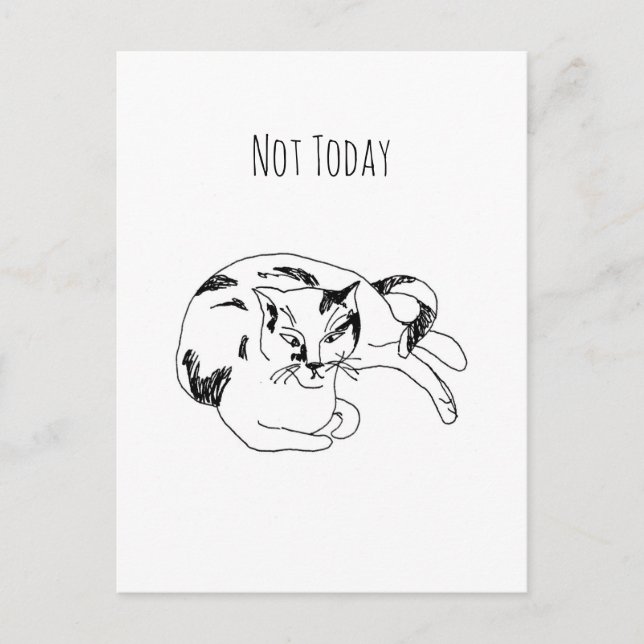 Carte Postale Not Today Cat – Funny Minimalist Line Art Drawing (Devant)