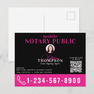 Carte Postale Notary Signing Agent Black Pink Photo QR Code