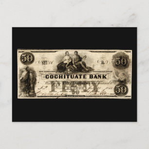 Carte Postale Note de 50 dollars Cochituate 1853