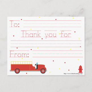Carte Postale Note de Merci de Firetruck (avec le message