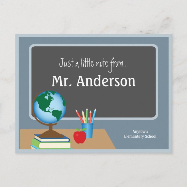 Carte Postale Note du journal Teacher Chalkboard Globe (Devant)