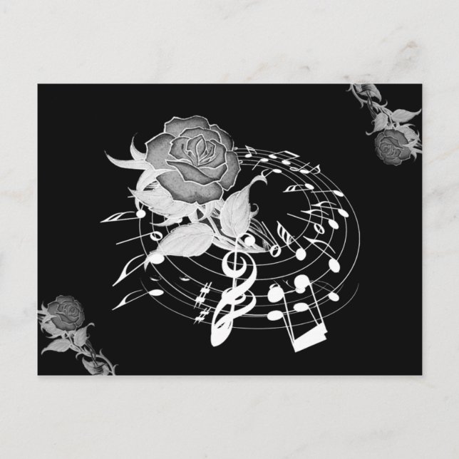 Carte postale Note Musique Rose Florale (Devant)