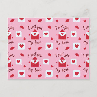 Carte Postale Notes d'amour et cœurs roses romantiques de la Sai
