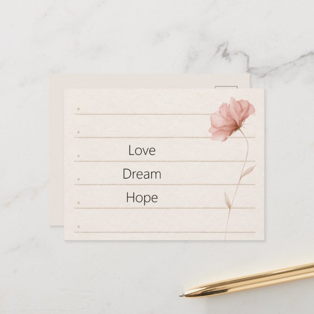 Carte Postale Notes de fleur rose d'amour de rêve (Devant/Arrière en situation)