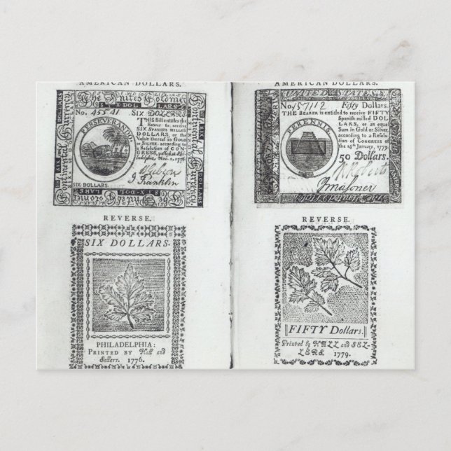 Carte Postale Notes de la monnaie continentale (Devant)