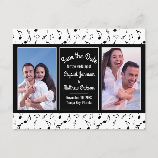 Carte Postale Notes de musique Black White moderne Photo Enregis (Devant)