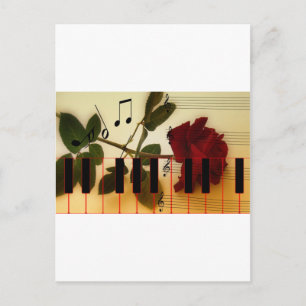 Carte Postale Notes de musique Clavier Red Rose Blossom Destiny