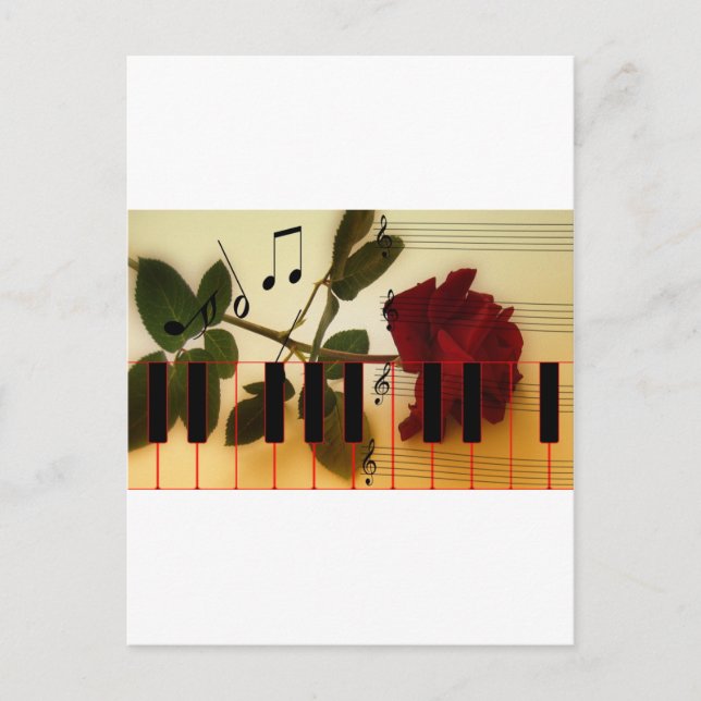 Carte Postale Notes de musique Clavier Red Rose Blossom Destiny (Devant)