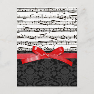 Carte Postale Notes de musique et ruban faux rouge