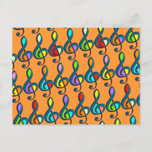 Carte Postale notes de musique G clef colorée motif