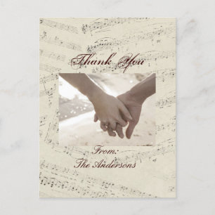 Carte Postale Notes de musique romantique moderne Mariage merci