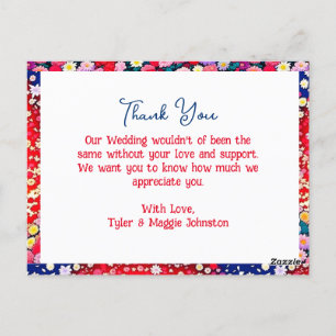 Carte Postale Notes de remerciement de cadeau de mariage