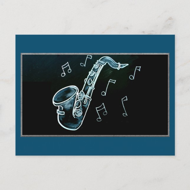 Carte Postale Notes de saxophone et de musique (Devant)