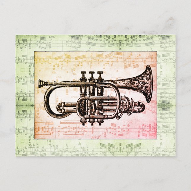 Carte Postale Notes de trompette et de musique (Devant)