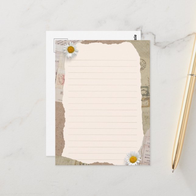 Carte Postale Notes lignées de scrapbook vintage brun beige (Devant/Arrière en situation)