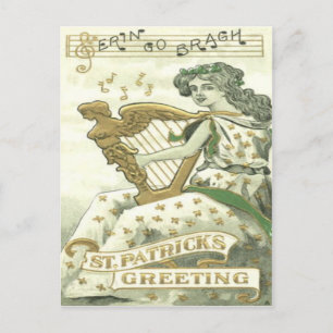 Carte Postale Notes musicales de la Harpe Shamrock d'Erin
