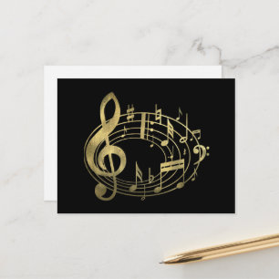 Carte Postale Notes musicales d'or en forme ovale