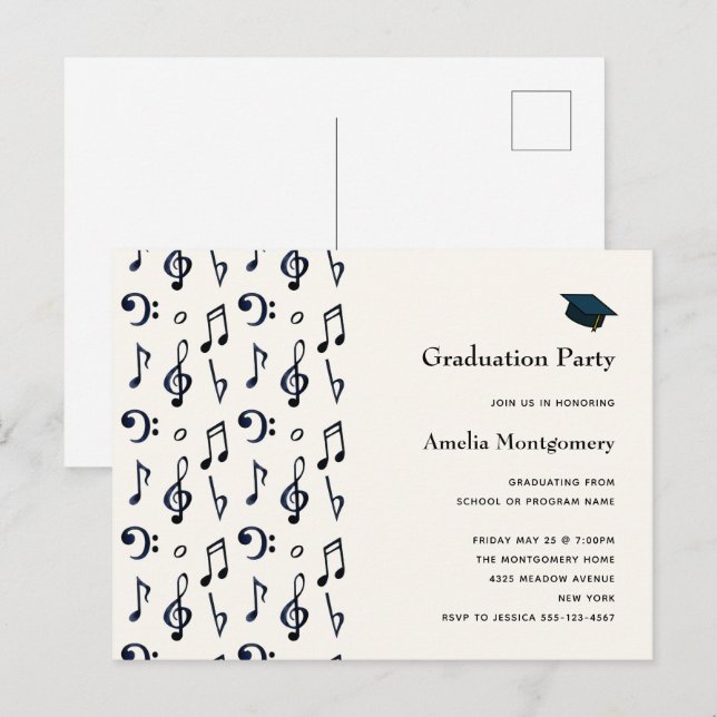 Carte Postale Notes musicales mignonnes Invitation de Motif Grad (Devant / Derrière)