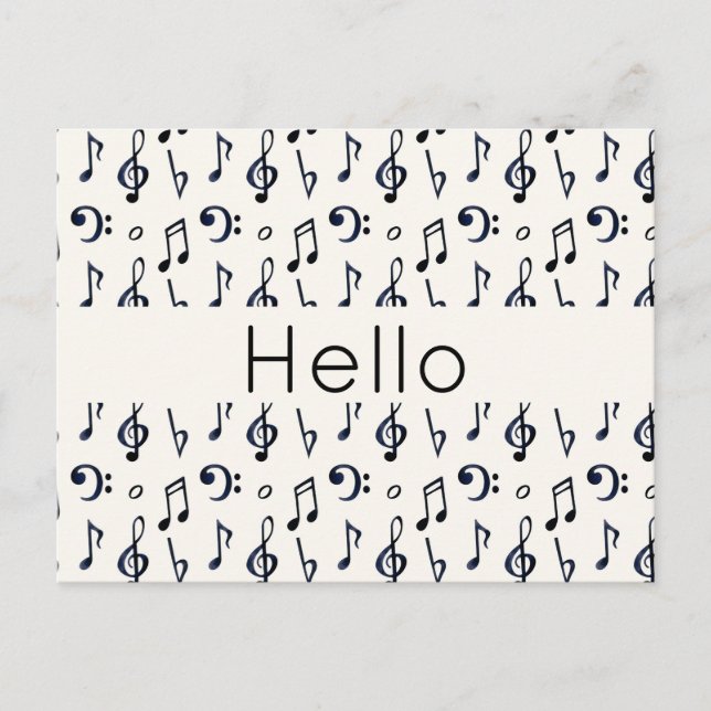 Carte Postale Notes musicales mignonnes Motif Bonjour (Devant)