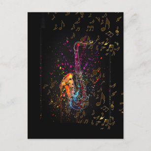 Carte Postale Notes Saxophones Splash Et Musique
