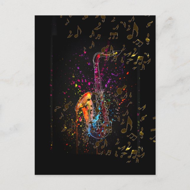 Carte Postale Notes Saxophones Splash Et Musique (Devant)