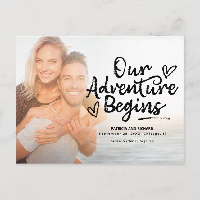 Carte Postale Notre aventure commence Enregistrer la date de mar (Devant)