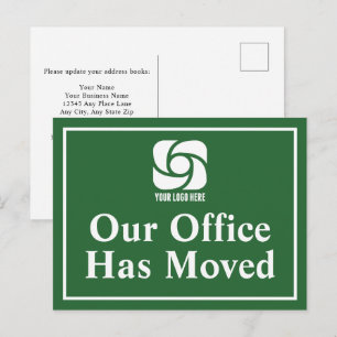 Carte Postale Notre bureau a déménagé Logo d'entreprise verte