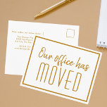 Carte Postale Notre Bureau A Déplacé Chic Gold Business Moving<br><div class="desc">Nous avons une nouvelle carte postale mobile d'adresse pour une entreprise moderne ou chic qui cherche à mettre à jour ses clients sur un nouvel emplacement. Notre bureau a déménagé. Typographie classique et minimaliste sur cartes postales blanches et dorées pour votre entreprise. Customisez le changement d'adresse au verso.</div>