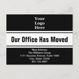 Carte Postale Notre bureau a déplacé le Modèle de texte noir et