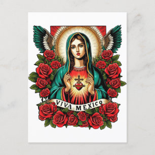 Carte Postale Notre-Dame de Guadalupe Mère Mary Viva Mexique art