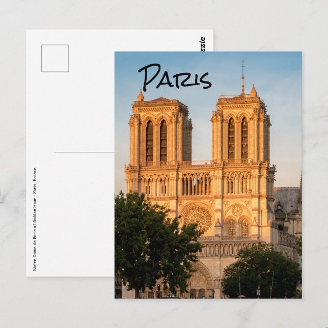 Carte Postale Notre Dame de Paris à l'heure dorée - Paris, Franc (Devant / Derrière)