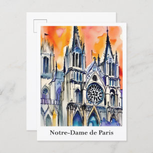 Carte Postale Notre-Dame de Paris France Aquarelle Voyage