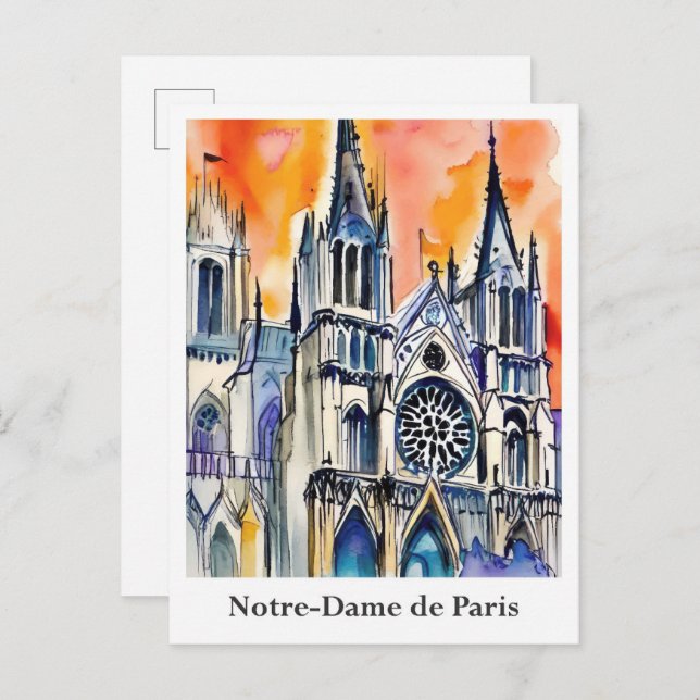 Carte Postale Notre-Dame de Paris France Aquarelle Voyage (Devant / Derrière)