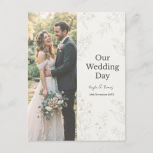 Carte Postale Notre Jour de Mariage Design Floral Élégant de Pho