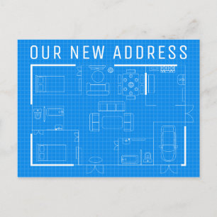 Carte Postale Notre nouvelle adresse Impression bleue