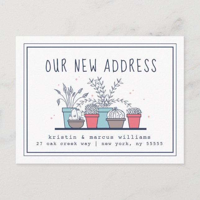 Carte Postale Notre nouvelle adresse | Plantes de Doodle House (Devant)